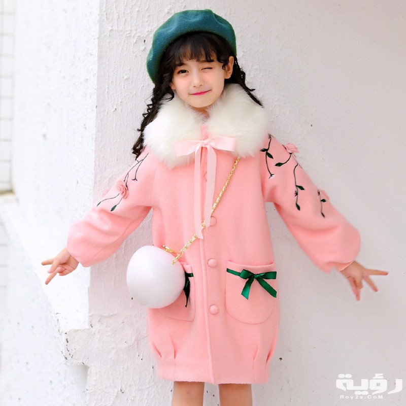Girls Wool Coats Clothing 2018 Winter Cotton Princess Solid Girls Outwear Wool Big Fur Overcoat Girls