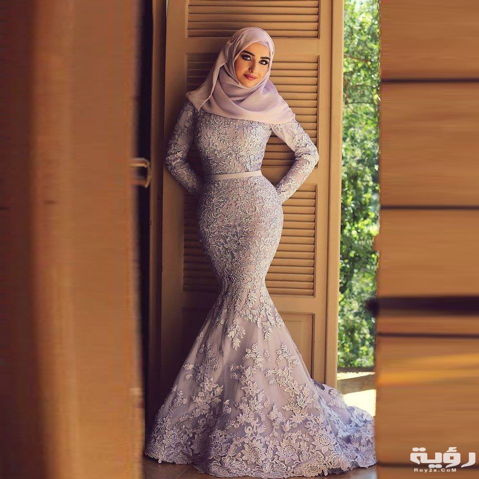 صور فساتين فولار أحدث فساتين سهرة سوارية للمحجبات 4