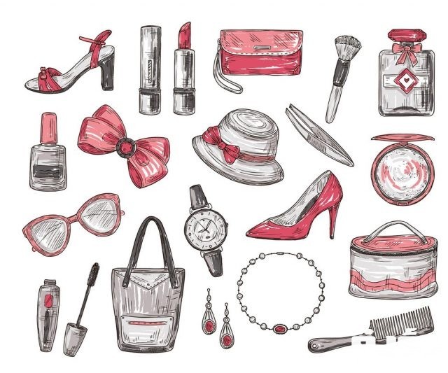 sketch womens accessories handbag hat and watch vector 29114796