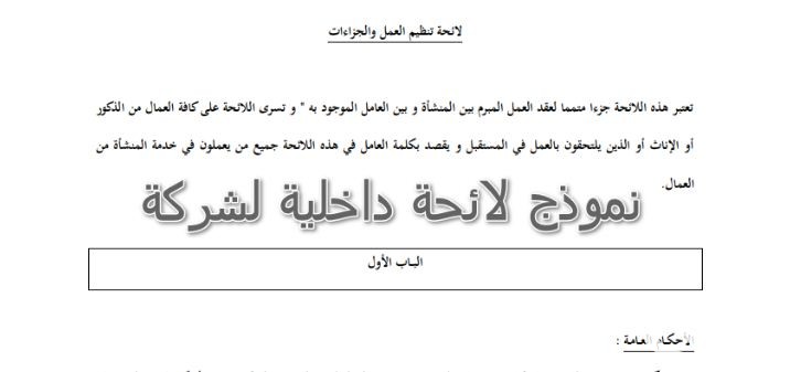 نموذج لائحة داخلية لمنظمة جاهز