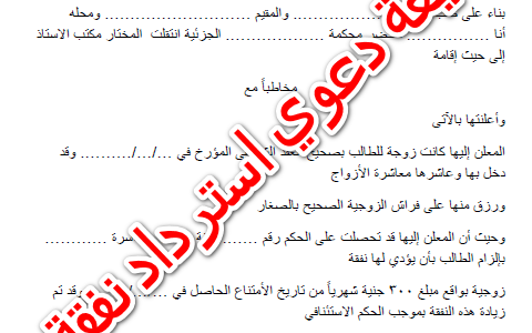 نموذج دعوى اسقاط نفقة جاهز 1 نموذج دعوى اسقاط نفقة