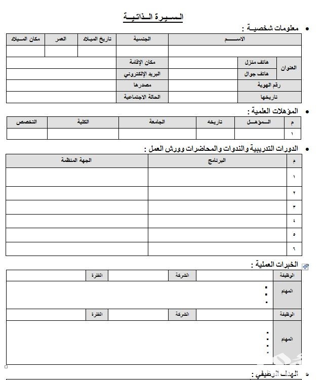 نموذج cv عربي