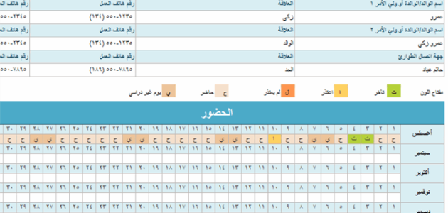 نموذج غياب وحضور الطلاب جاهز 1 نموذج غياب وحضور الطلاب