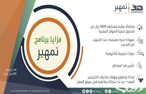 الموارد البشرية: إعادة فتح باب التسجيل في منتج تطوير الخريجين "تمهير" من جديد 6 إعادة فتح باب التسجيل في منتج تطوير الخريجين "تمهير"