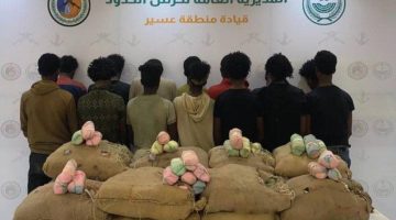 عسير: ضبط 14 متهماً بحوزتهم 252 كيلوغراماً من القات في عملية أمنية ناجحة