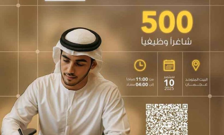 <p><strong>"عجمان تطلق 500 وظيفة شاغرة اليوم: فرصة ذهبية للباحثين عن عمل!"</strong></p> 1 "عجمان تطلق 500 وظيفة شاغرة اليوم: فرصة ذهبية للباحثين عن عمل!"